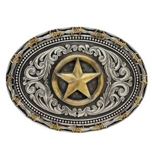 NEW Montana Two-Tone Rope & Barbed Wire Lone Star Attitude Buckle